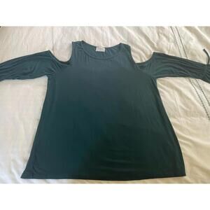 Everly Dark Teal Green Cold Shoulder Knit Top Size L Sexy Women’s